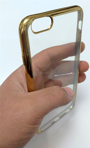 İphone 6 Plus Şeffaf Silikon Kılıf Altın Renk Çerçeveli JR
