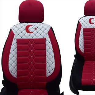 ÖZEL Ortopedik Oto Koltuk Kılıfı Türk Bayraklı Beyaz Kırmızı Tay Tüyü Model