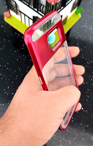 Samsung S7 Edge 100% Kalite ŞEFFAF Kırmızı Çerçeve Destekli