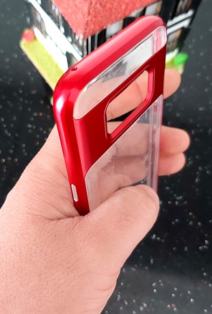 Samsung S8 100% Kalite ŞEFFAF Kırmızı Çerçeve Destekli