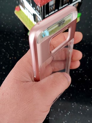 Samsung S8 100% Kalite ŞEFFAF Pembe Çerçeve Destekli